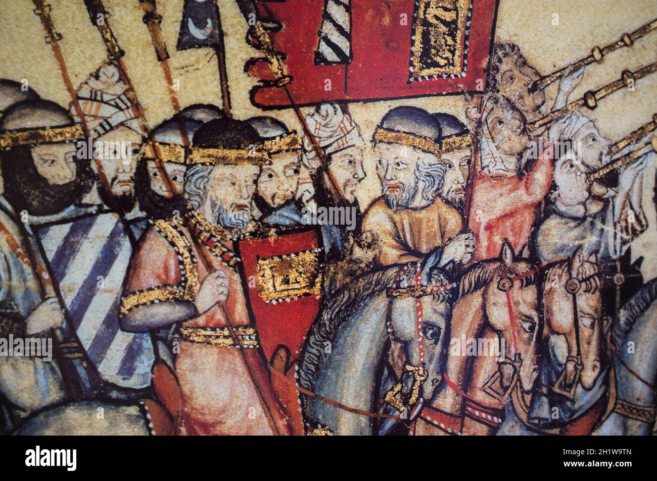 Medieval muslim cavalry. Narrative vignette from The Cantigas de Santa Maria by Alfonso X of Castile El Sabio. El Escorial Library Stock Photo