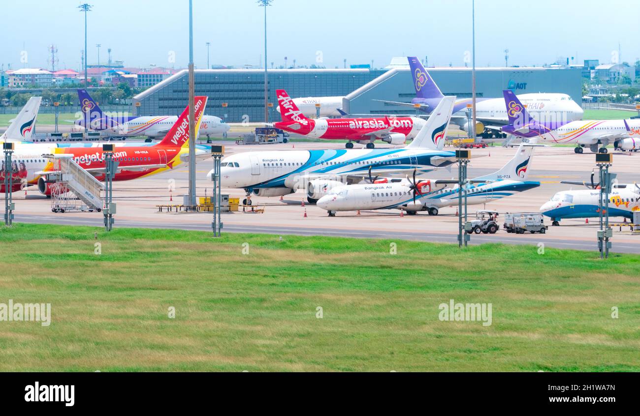 SAMUT PRAKAN, THAILANDMAY 15, 2021 Cargo aircraft parked at airfield
