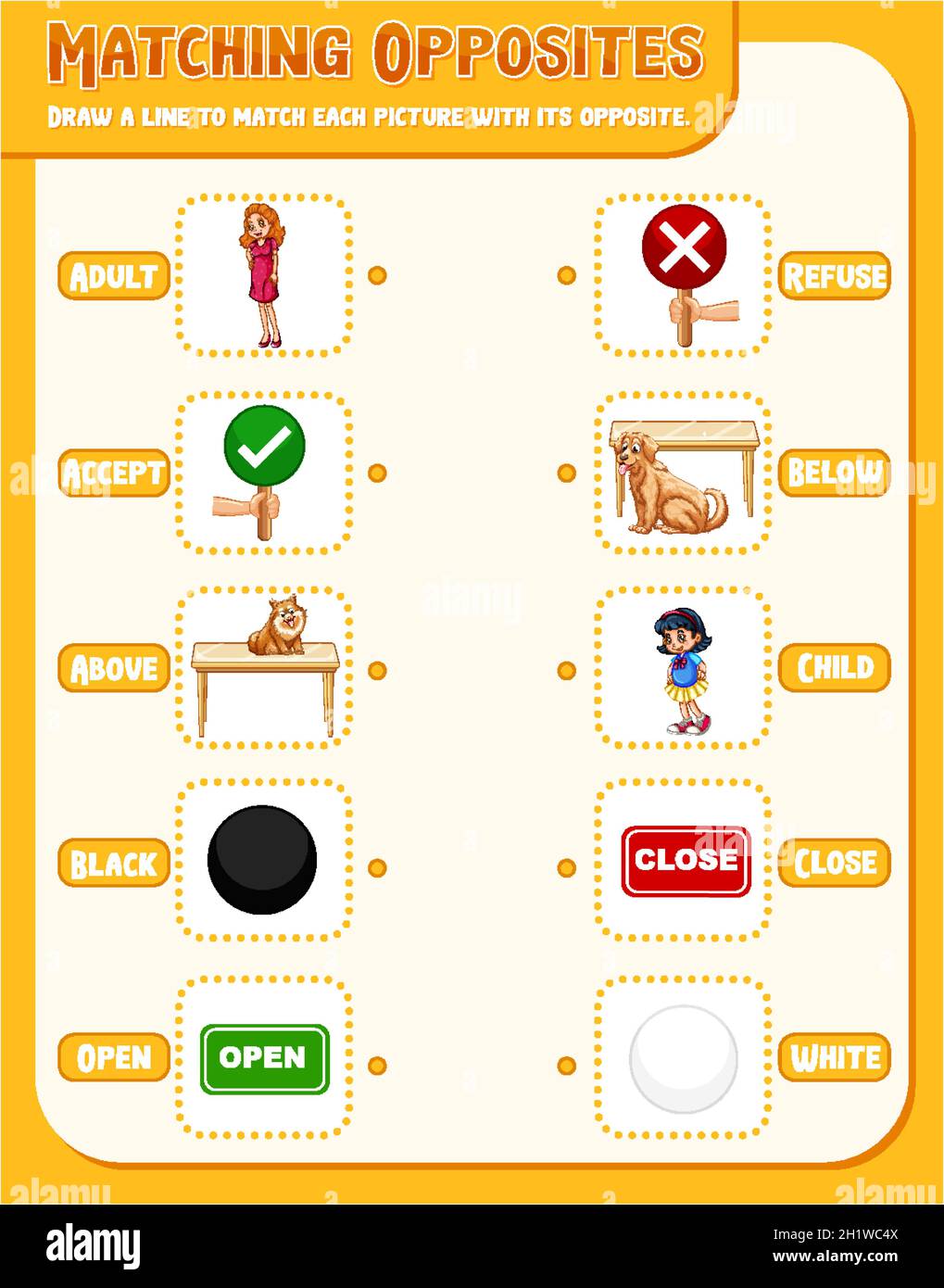 matching opposite words worksheet template illustration stock vector image art alamy