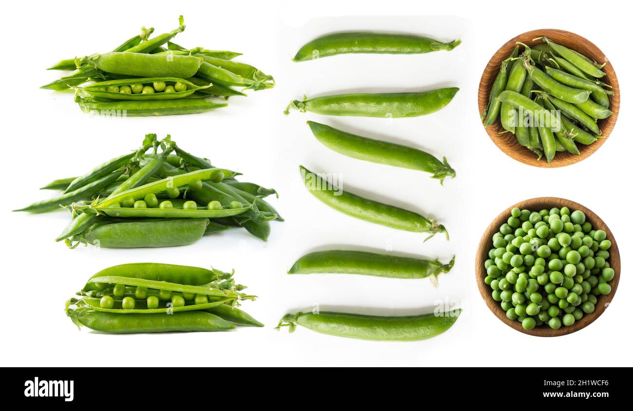 Set of green peas. Green peas isolated on a white background ...