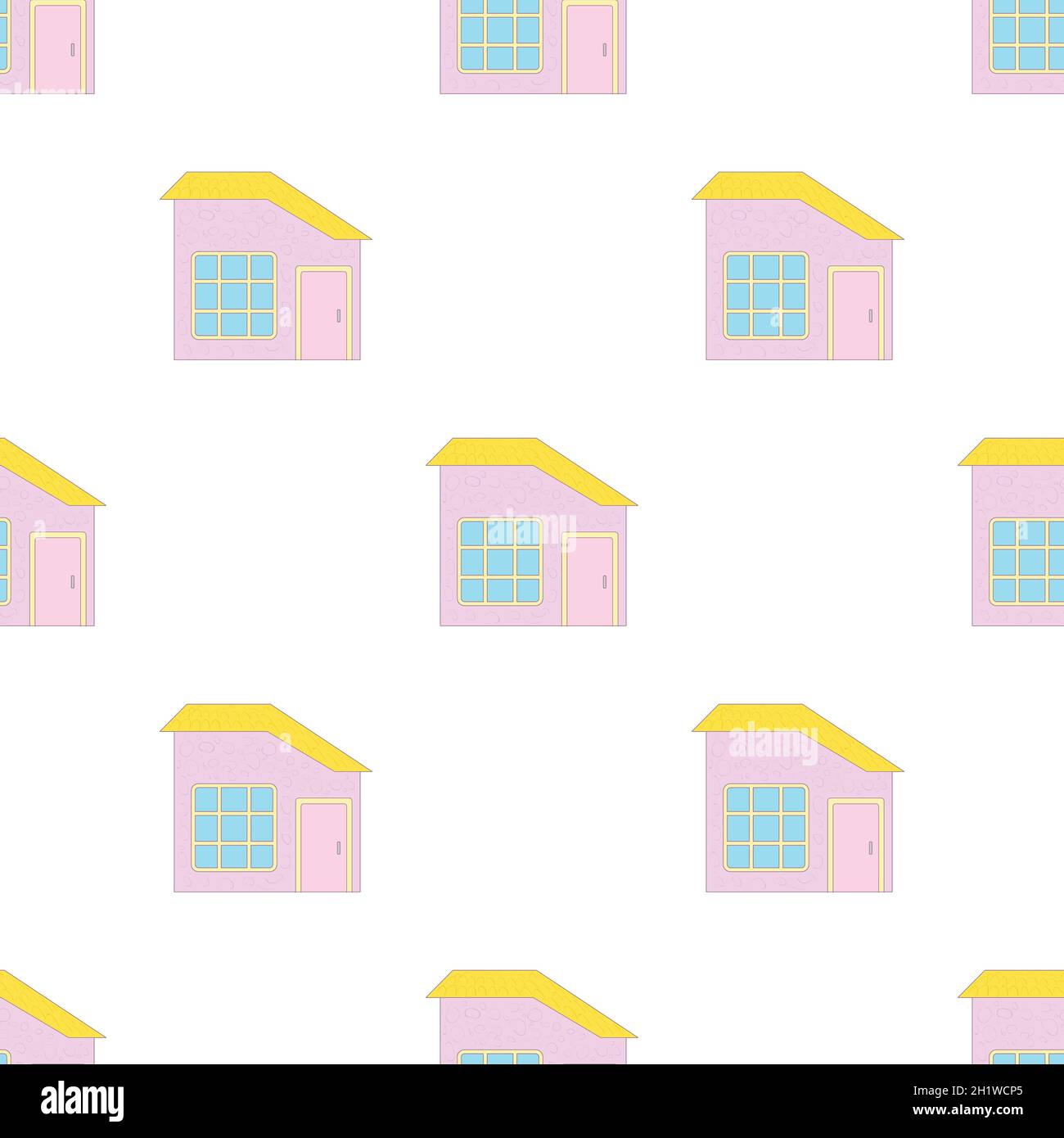 Cottage with yellow roof and big window pattern seamless background ...