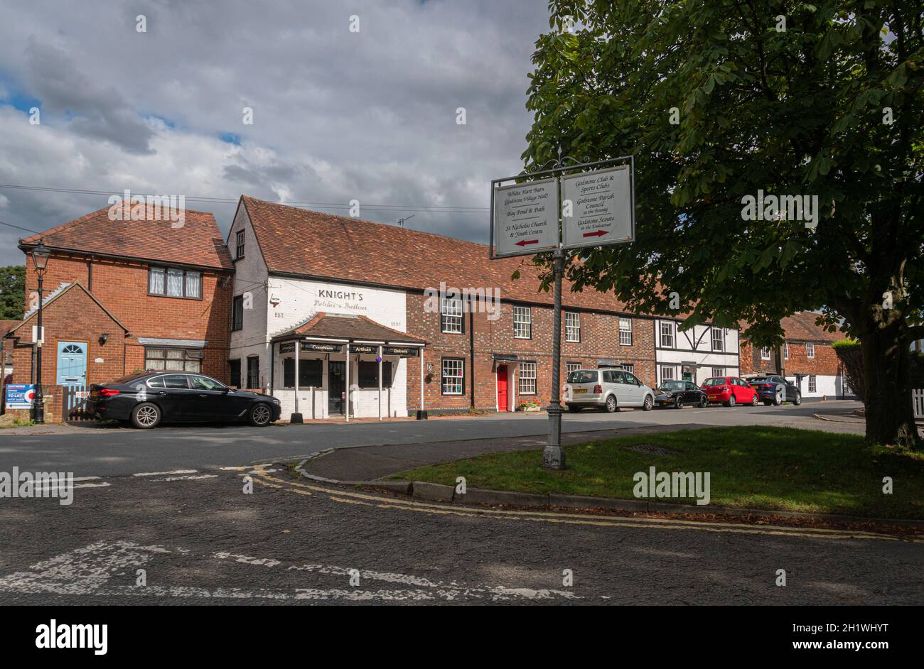Street view of the Butchers Shop in Godstone, Surrey, UK Stock Photo