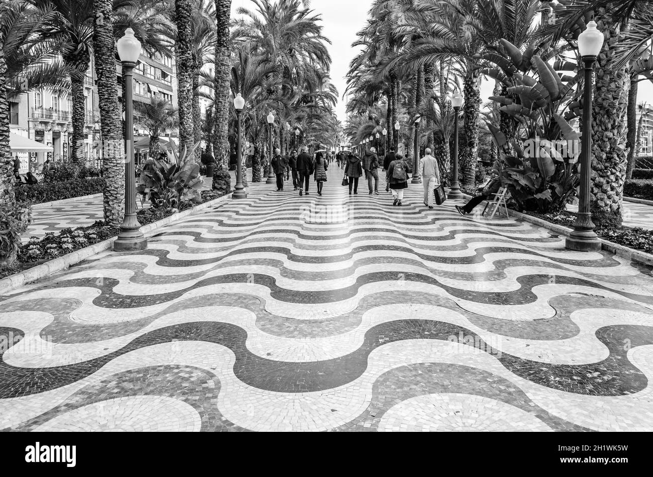 ALICANTE, SPAIN DECEMBER 27, 2018 People walking on the Paseo de la