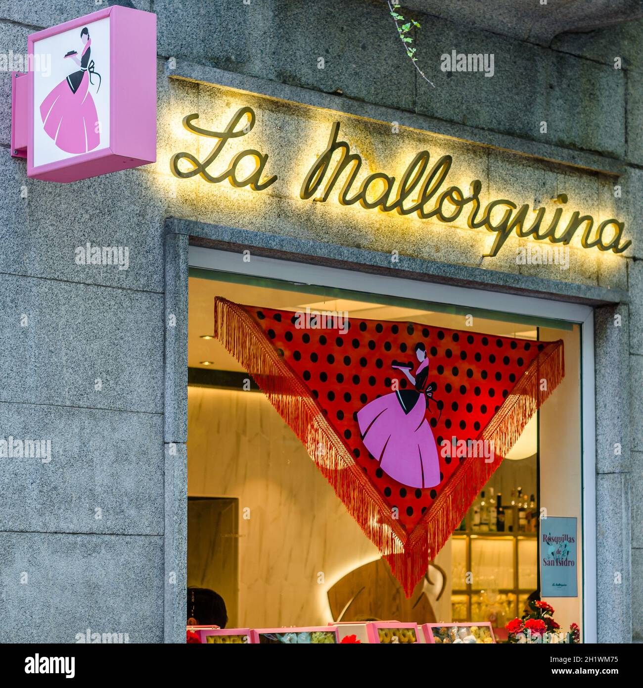 MADRID, SPAIN – MAY 12, 2021: Facade of the famous 'La Mallorquina' pastry shop in Madrid Stock Photo