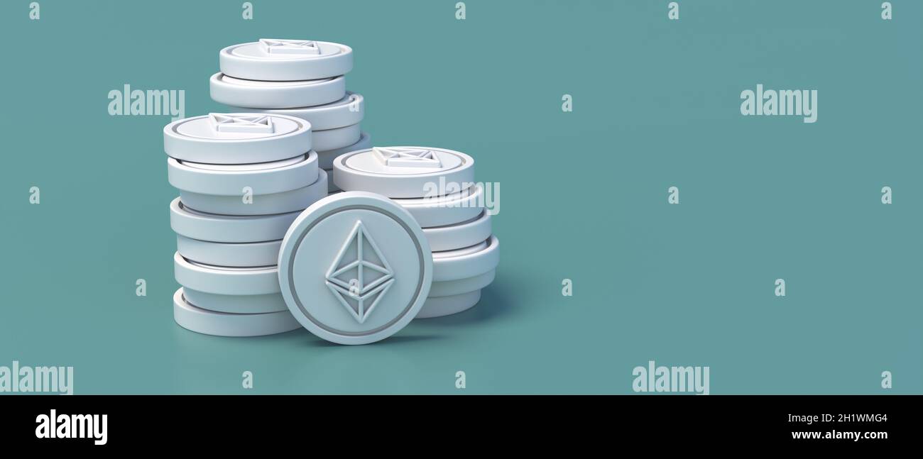 Ethereum crypto currency minimal coins white color on green background ...
