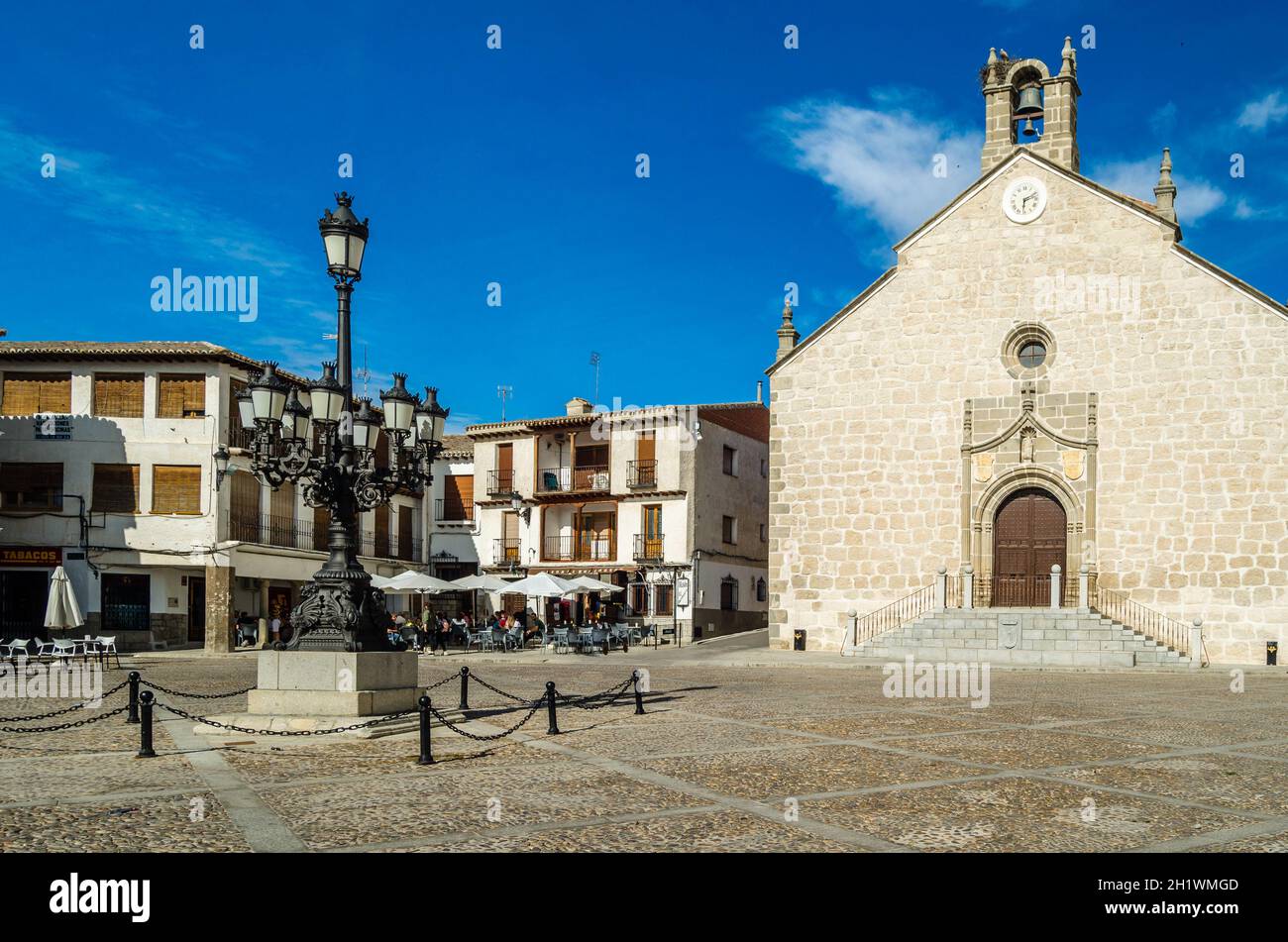 LA PUEBLA DE MONTALBAN, SPAIN - MAY 16, 2021: Main square of La Puebla de Montalban, a village in Toledo province, Castilla La Mancha, Spain Stock Photo