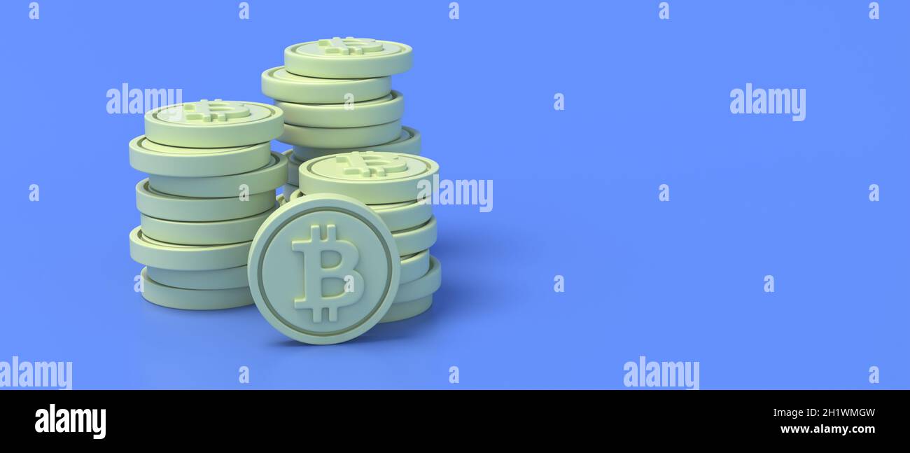 Bitcoin, btc. Crypto currency minimal bit coins on blue color ...
