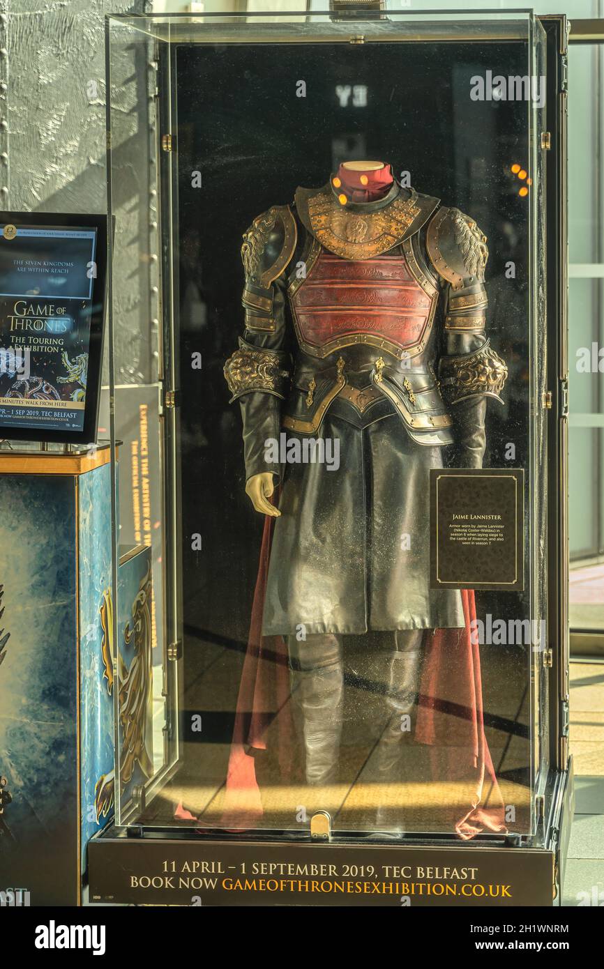 Belfast, UK, Aug 2019 , Jaime Lannister armour from season 6 on display