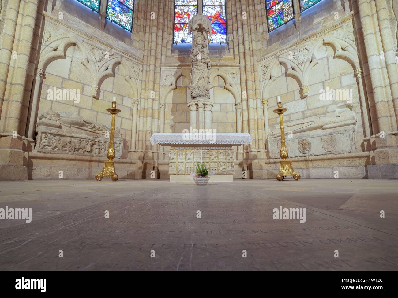 Leon, Spain - June 25th, 2019: Leon Cathedral indoor. White Virgin Mary chapel. Spain Stock Photo