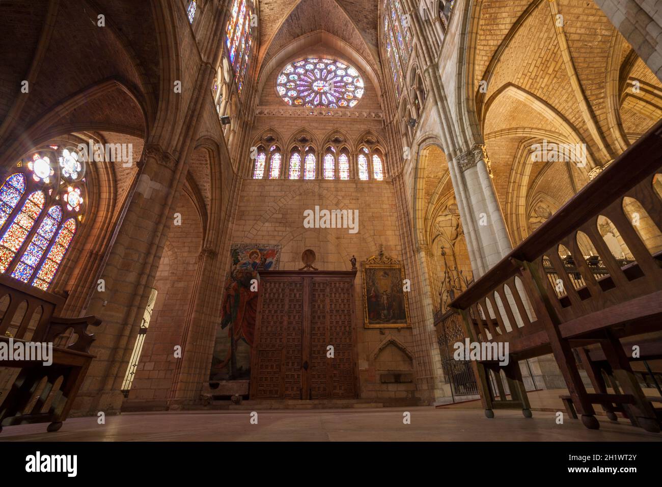 Leon, Spain - June 25th, 2019: Leon Cathedral side nave, also called The House of Light, Spain Stock Photo