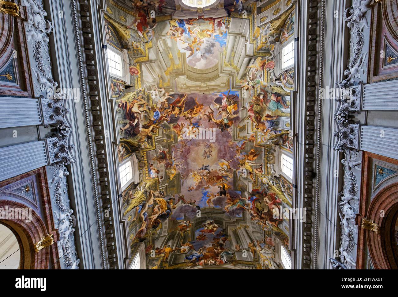 ROME, ITALY, JUNE 16, 2015 : Frescoes of Andrea Pozzo on sant Ignazio ...