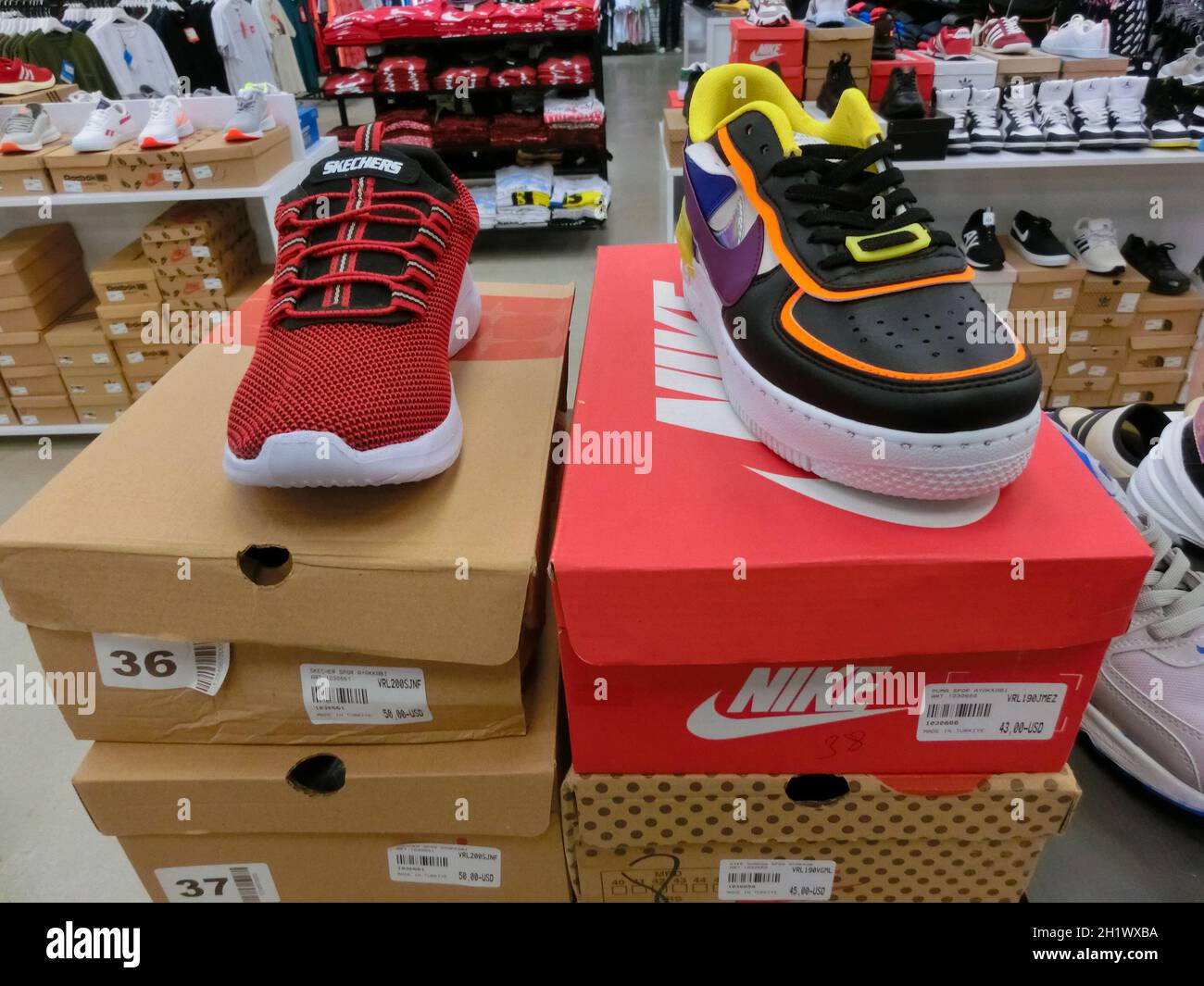 Antalya, Turkey - May 11, 2021: The sneakers Nike at shop at Antalya, Turkey  on May 11, 2021 Stock Photo - Alamy
