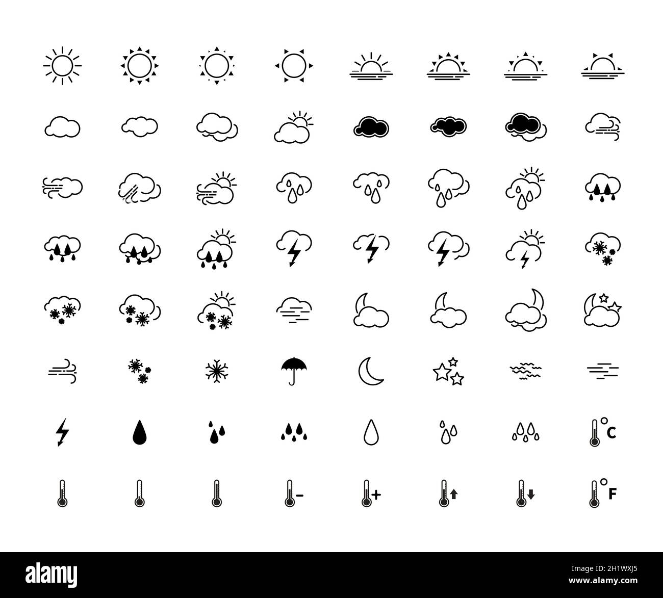 Largest set of simple modern weather icons isolated on white Stock ...