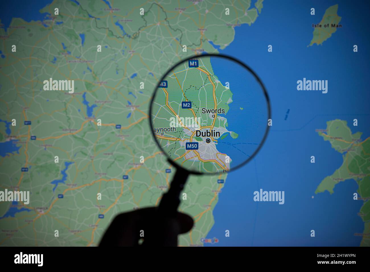 view of the city of Dublin, capital of Ireland, through a magnifying