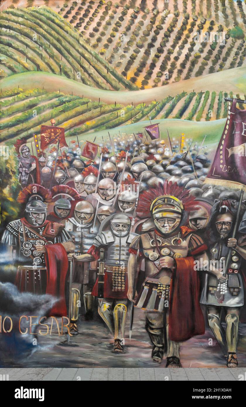 Jan 1st 2020 Montilla, Spain Munda battle wall painting at Montilla