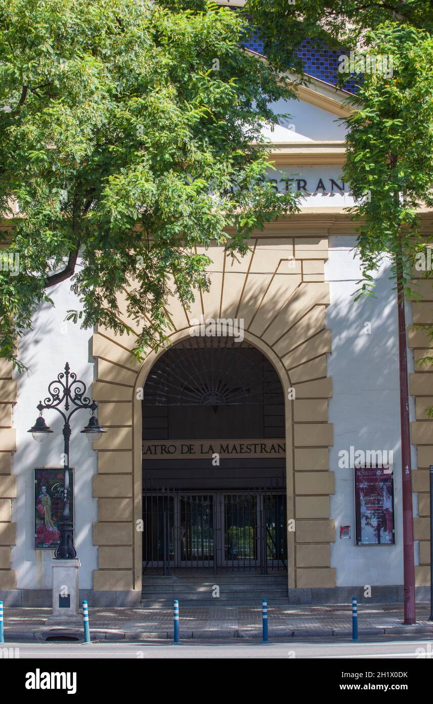Seville, Spain - Sept 27th 2020: Teatro de la Real Maestranza door, opera house located in Seville, Spain Stock Photo