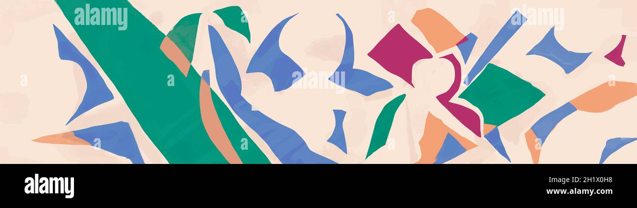 collage with several colors and shapes on a light background. Illustration in banner format. painter in the style of Matisse's cutouts. Positive color Stock Photo