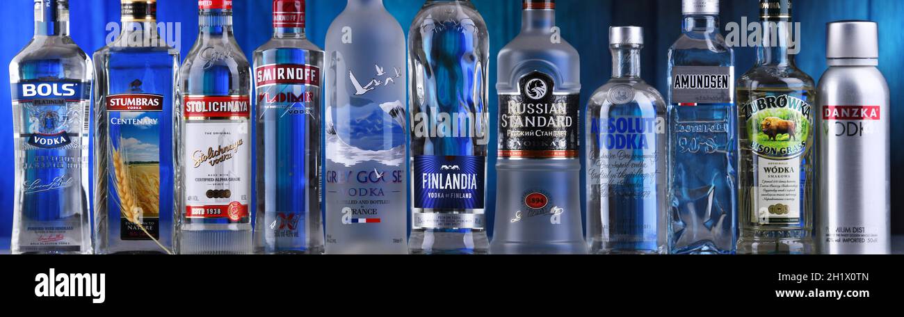 POZNAN, POL - AUG 06, 2021: Bottles of assorted global vodka brands Stock  Photo - Alamy