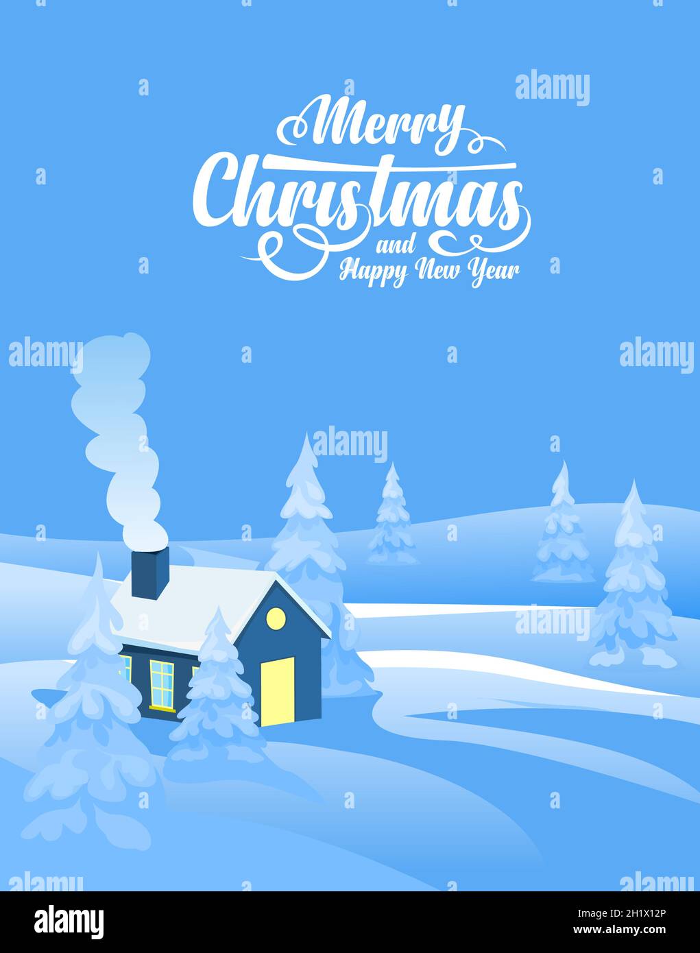 Winter landscape background with text Merry Christmas Stock Vector