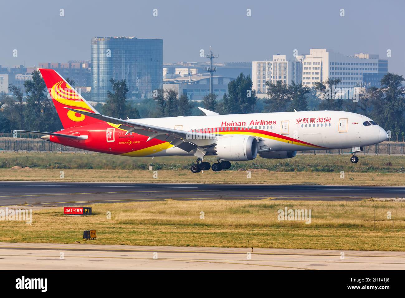 Beijing, China - October 2, 2019: Hainan Airlines Boeing 787-8 Dreamliner airplane at Beijing Capital Airport (PEK) in China. Boeing is an American ai Stock Photo