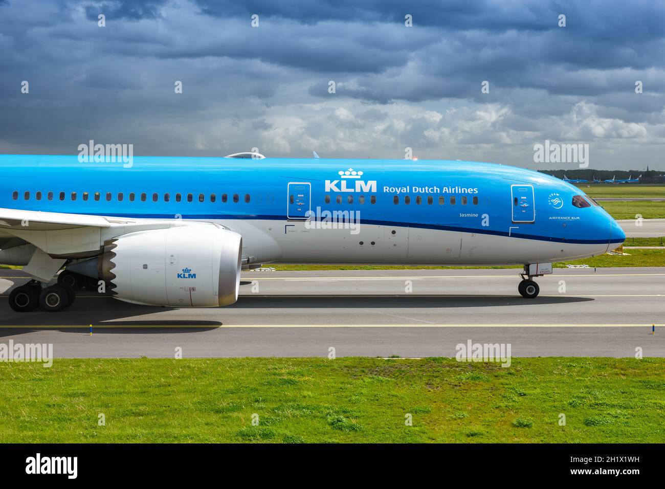 Amsterdam, Netherlands - May 21, 2021: KLM Royal Dutch Airlines Boeing 787-9 Dreamliner airplane at Amsterdam Schiphol airport (AMS) in the Netherland Stock Photo