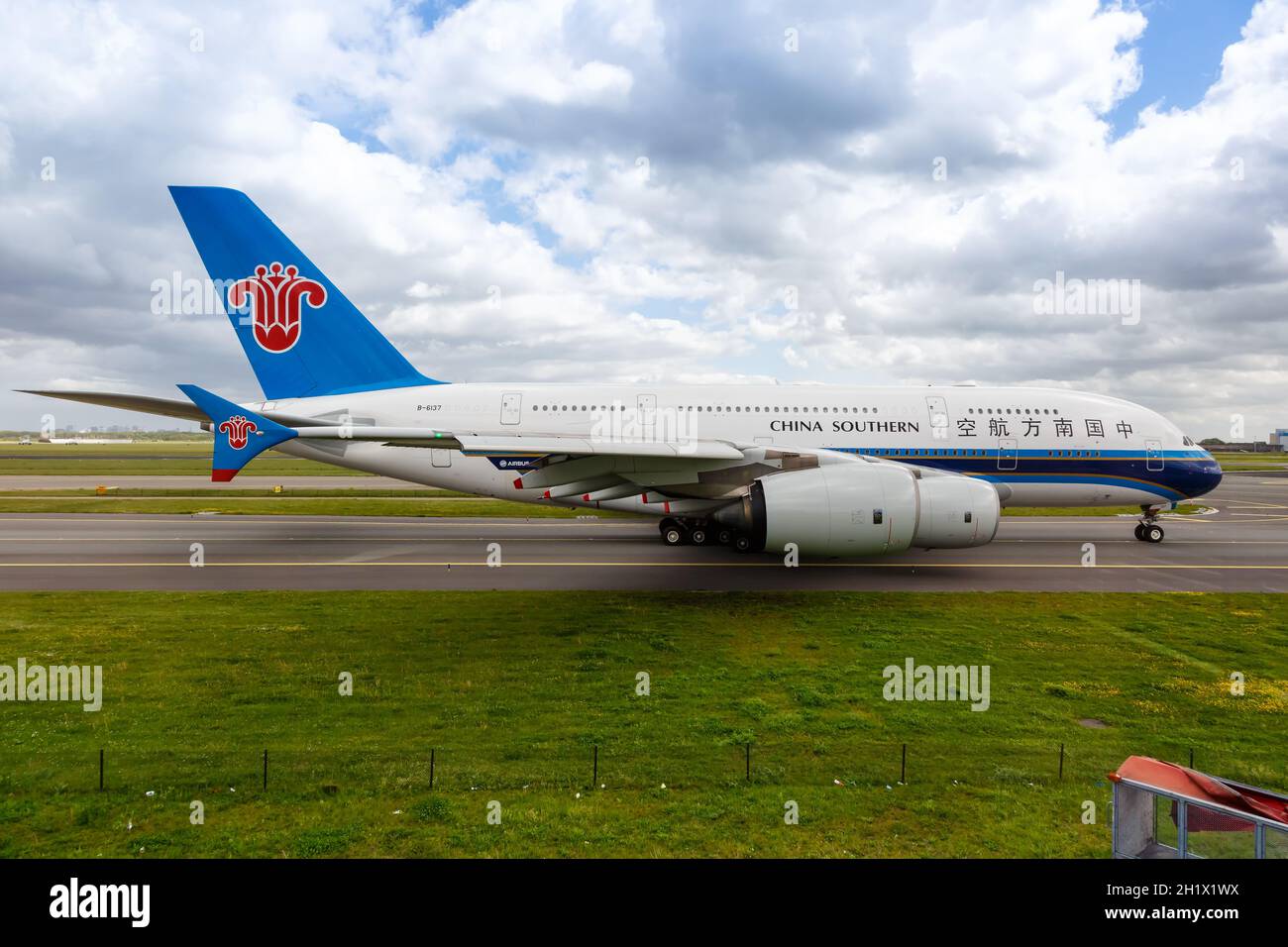 Amsterdam, Netherlands - May 21, 2021: China Southern Airlines Airbus A380-800 airplane at Amsterdam Schiphol airport (AMS) in the Netherlands. Stock Photo