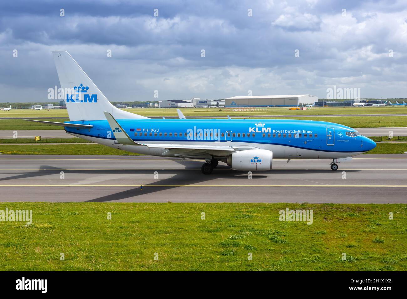 Amsterdam, Netherlands - May 21, 2021: KLM Royal Dutch Airlines Boeing 737-700 airplane at Amsterdam Schiphol airport (AMS) in the Netherlands. Stock Photo