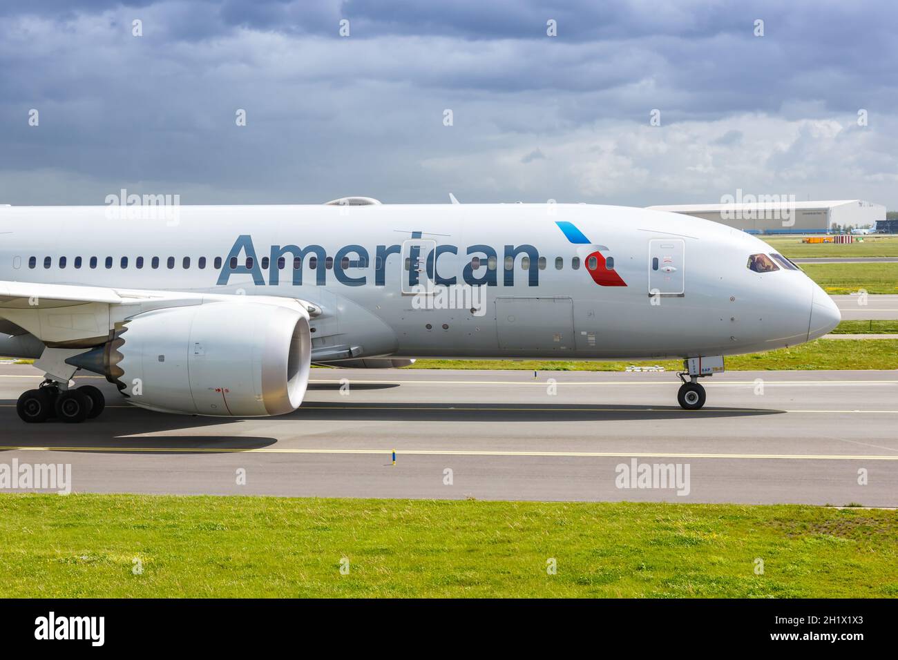 Amsterdam, Netherlands - May 21, 2021: American Airlines Boeing 787-8 Dreamliner airplane at Amsterdam Schiphol airport (AMS) in the Netherlands. Stock Photo