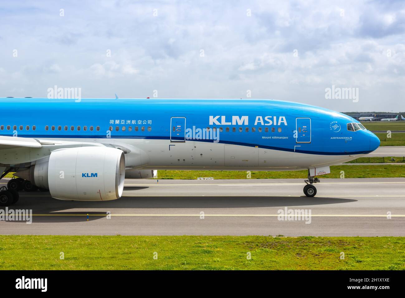 Amsterdam, Netherlands - May 21, 2021: KLM Asia Royal Dutch Airlines Boeing 777-200ER airplane at Amsterdam Schiphol airport (AMS) in the Netherlands. Stock Photo