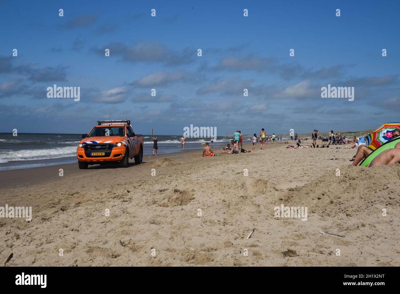 Julianadorp, the Netherlands. August 2021. Lifeguards patrol the beach on a sunny day. High quality photo Stock Photo