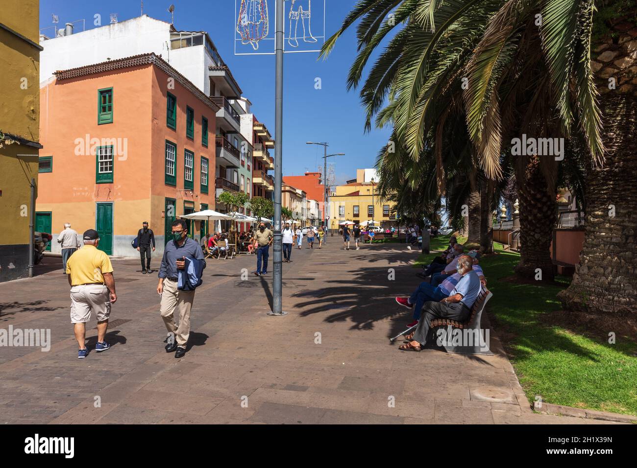 SAN CRISTOBAL DE LA LAGUNA, CANARY ISLANDS, TENERIFE - JULY 03, 2021: Street in the historic city center. The city was the ancient capital of the Cana Stock Photo