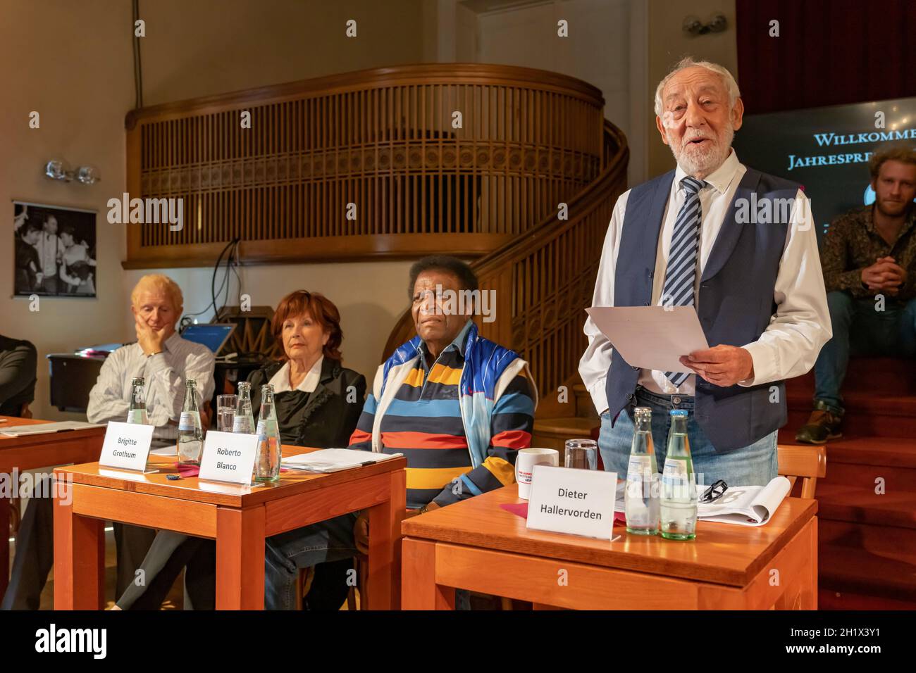 Peter Bause, Brigitte Grothum, Roberto Blanco, Dieter Hallervorden at the annual press conference at the Schlosspark Theater in Berlin. Stock Photo