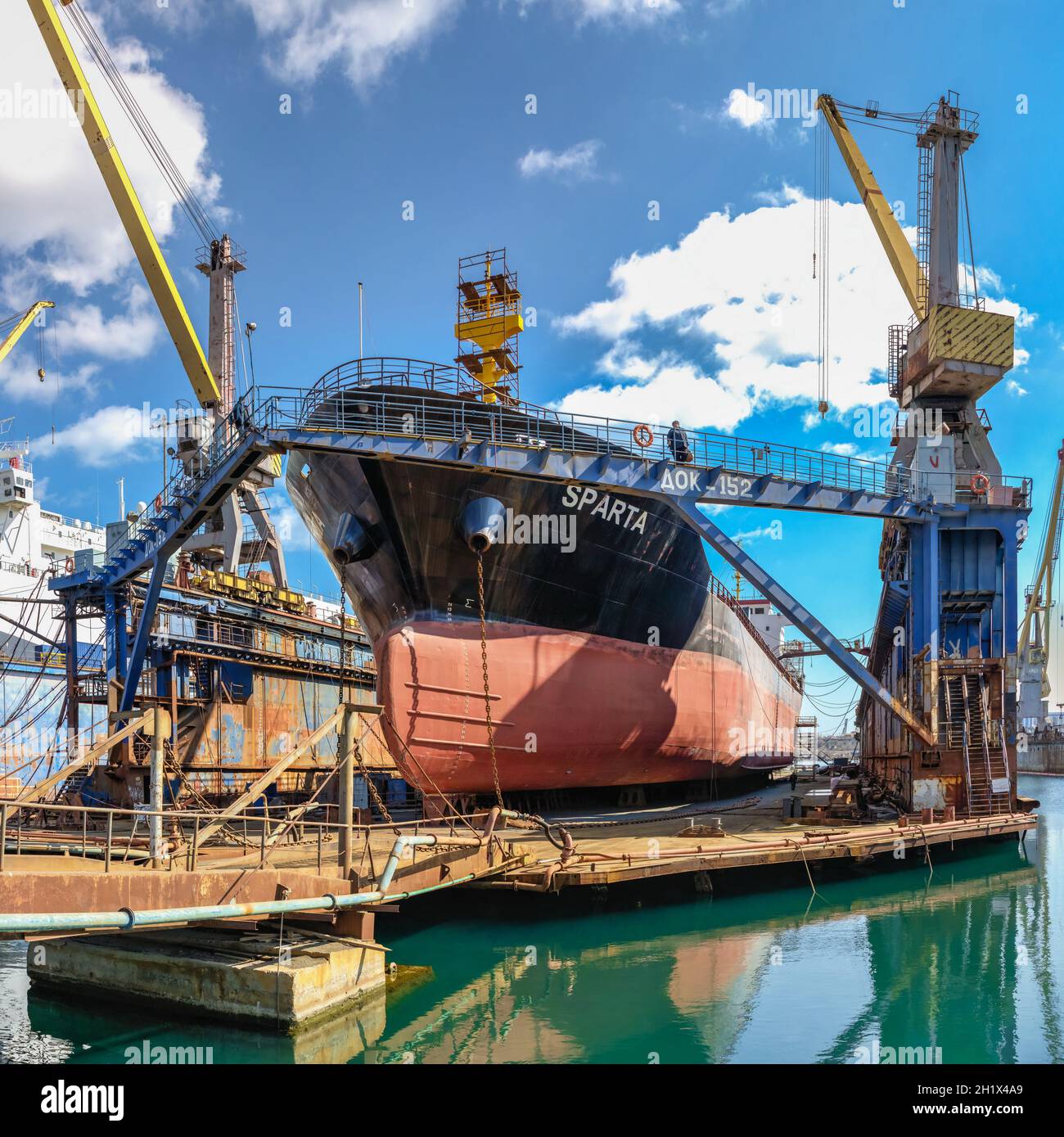 Chernomorsk, Ukraine. 21.03.2021. Large ship in dry dock of the ...