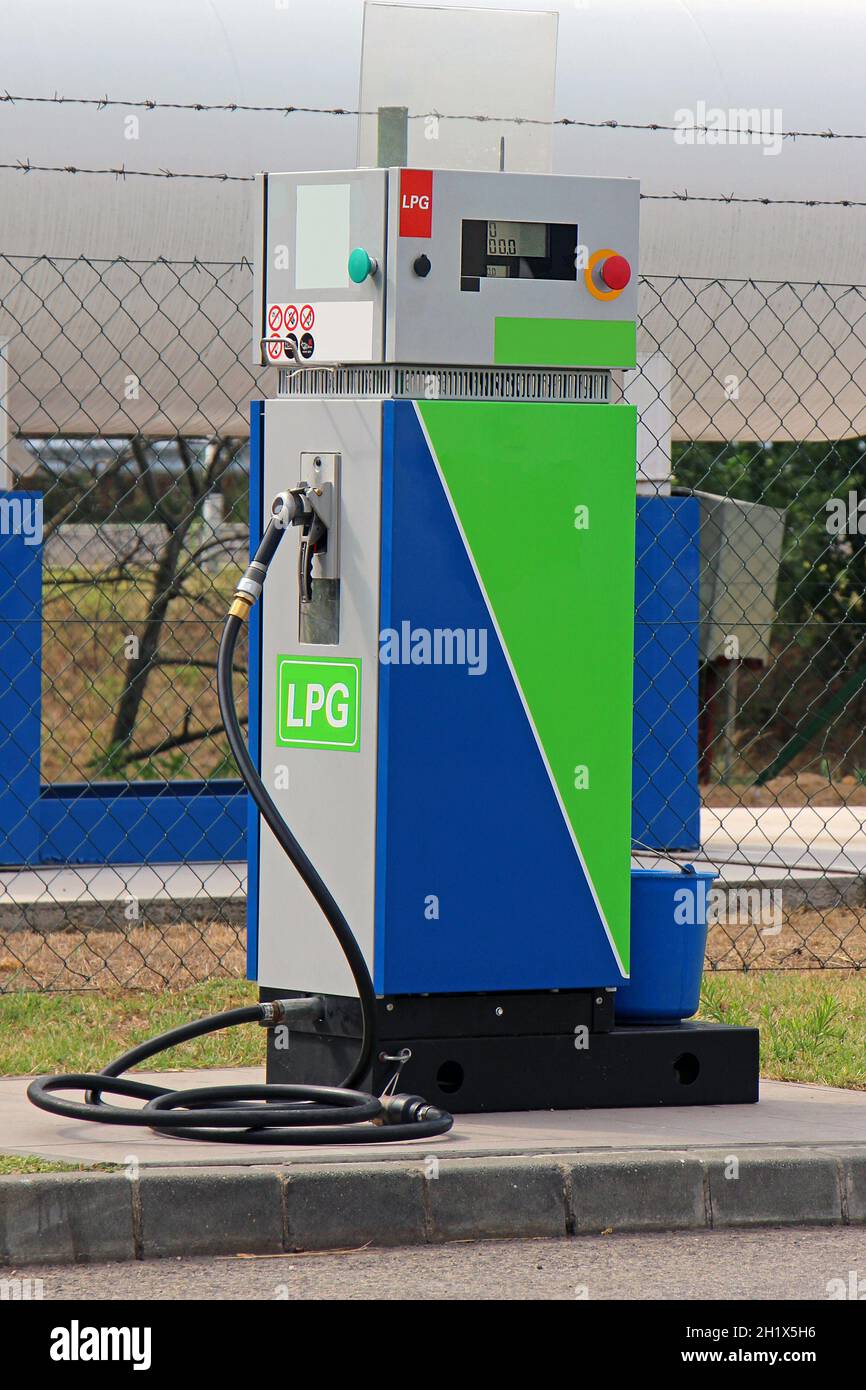 Empty liquid petrol gas station pump ready for car filling Stock Photo