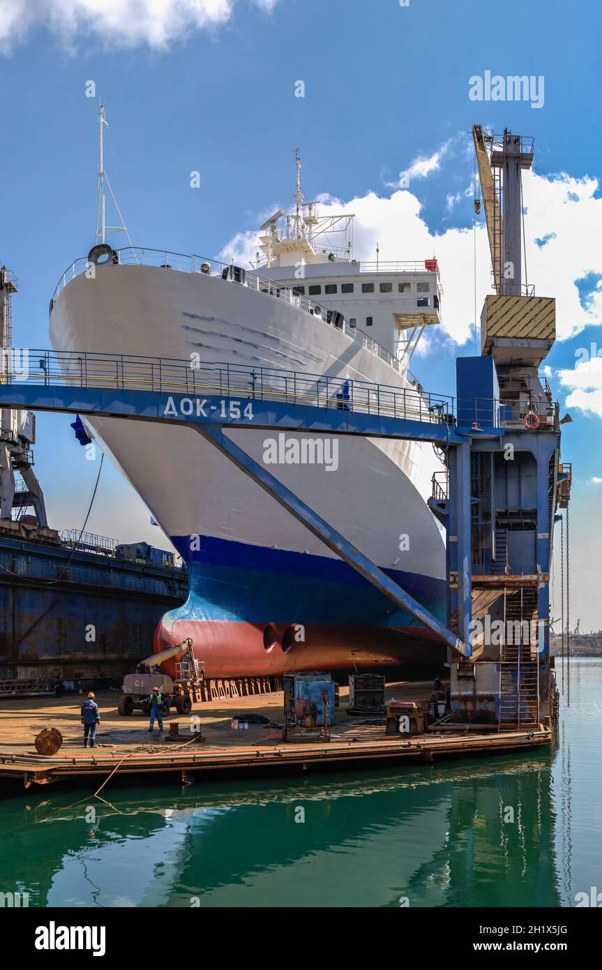 Chernomorsk, Ukraine. 21.03.2021. Large ship in dry dock of the ...