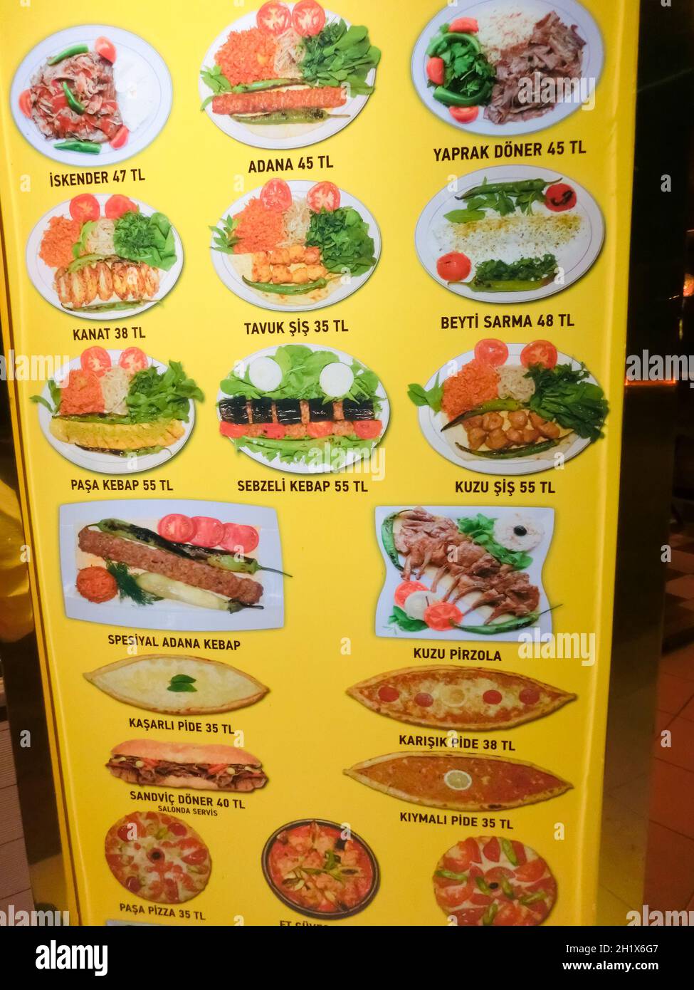 Antalya, Turkey May 11, 2021 Menu at the restaurant or cafe shows