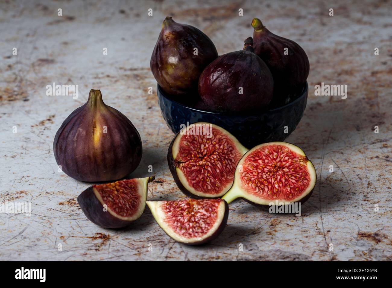 Figs on textured backdrop Stock Photo
