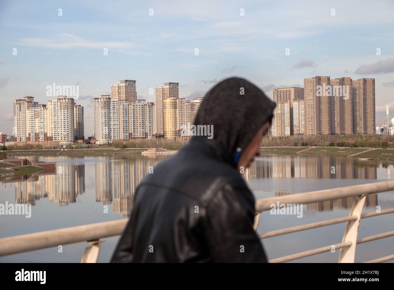 NUR SULTAN/KAZAKHSTAN - 04/28/2017:Ishim river and Astana's apartments Stock Photo