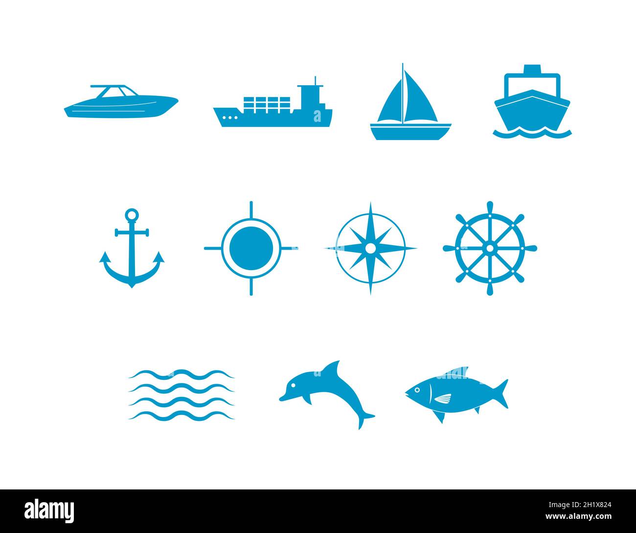 Sea icon set. Vector illustration. Flat design. Stock Vector