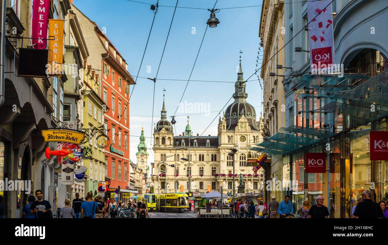 GRAZ, AUSTRIA - AUGUST 31, 2013: Urban scene, view of streets and ...