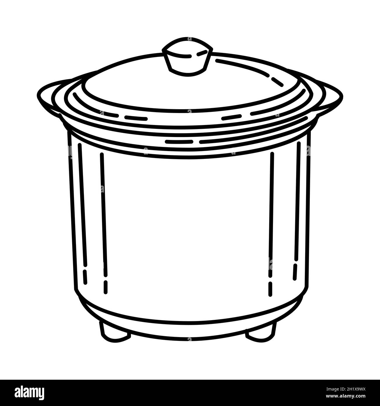 Crockery Cooker Part of Cooking Accessories and Equipment Device Hand Drawn Icon Set Vector. Stock Vector