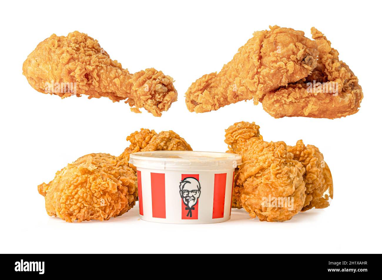 Bangkok, Thailand - August 01, 2020 KFC Chicken, Kentucky Fried Chicken with brand logo, fast food isolated on white background. Stock Photo