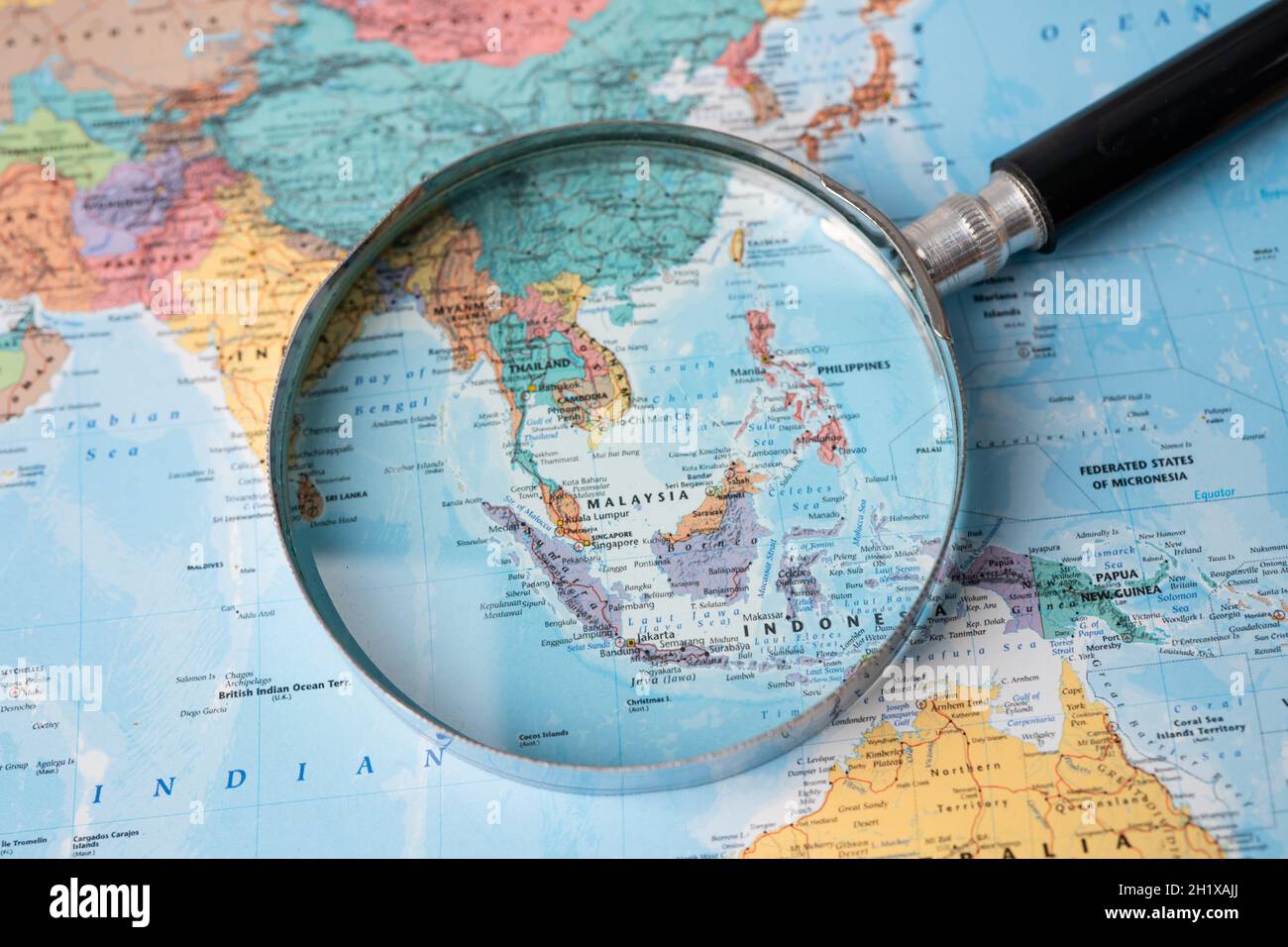 Map Of Asia 2020 Bangkok, Thailand - August 01, 2020 Asia, Magnifying Glass Close Up With  Colorful World Map Stock Photo - Alamy