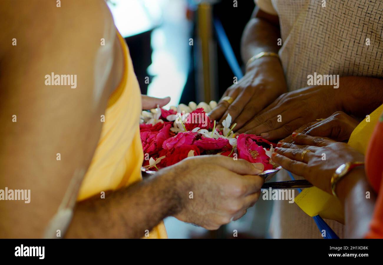Hindu priest in traditional clothing hires stock photography and