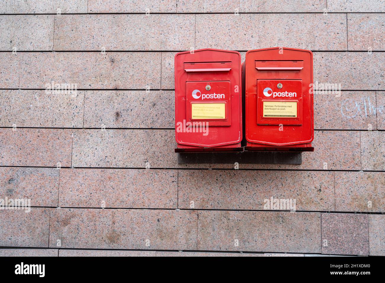 Oslo, Norway. September 2021. two letterboxes of the Norwegian post office  on a street in the city center Stock Photo - Alamy