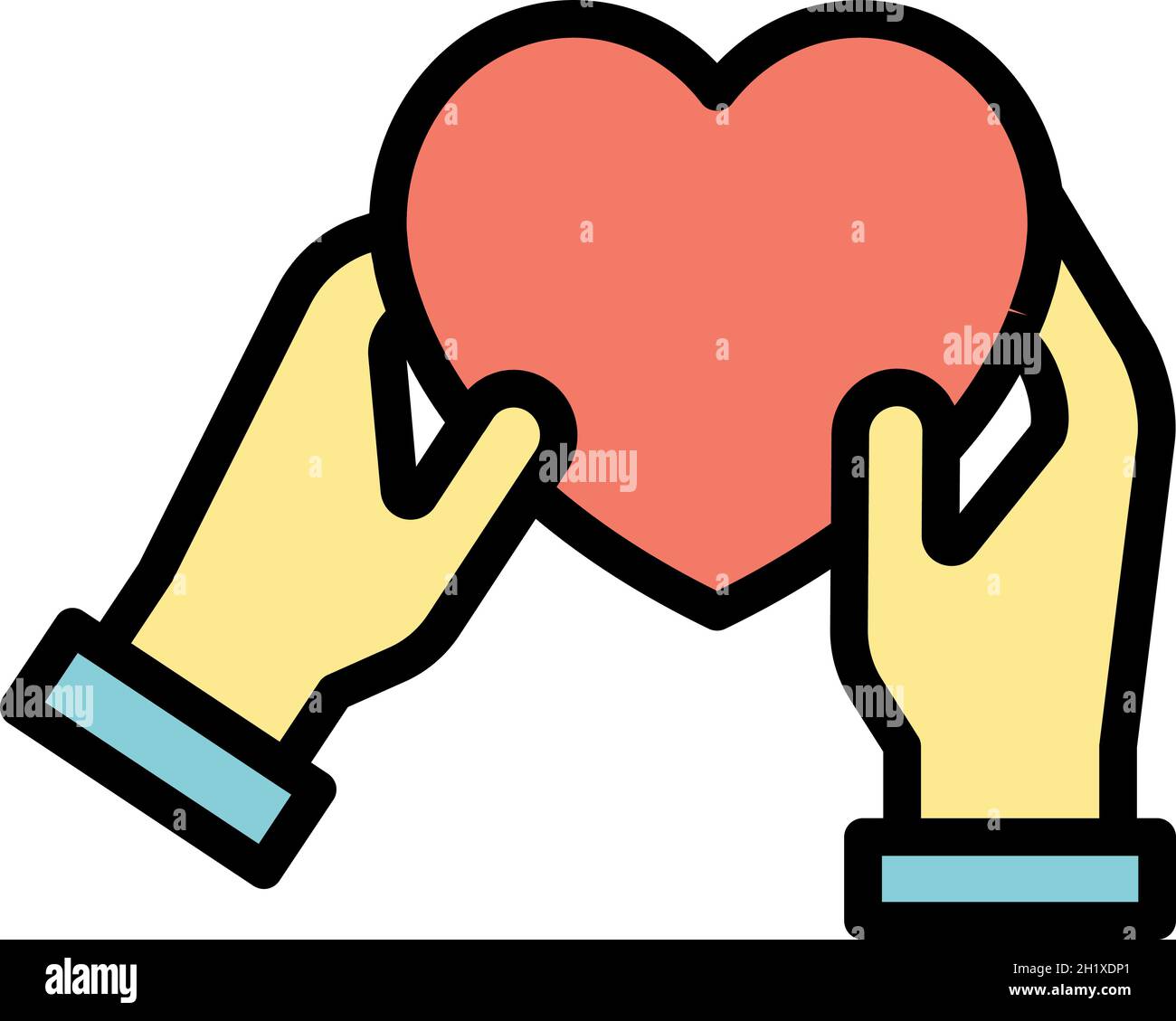 Heart in hands icon. Outline heart in hands vector icon color flat ...