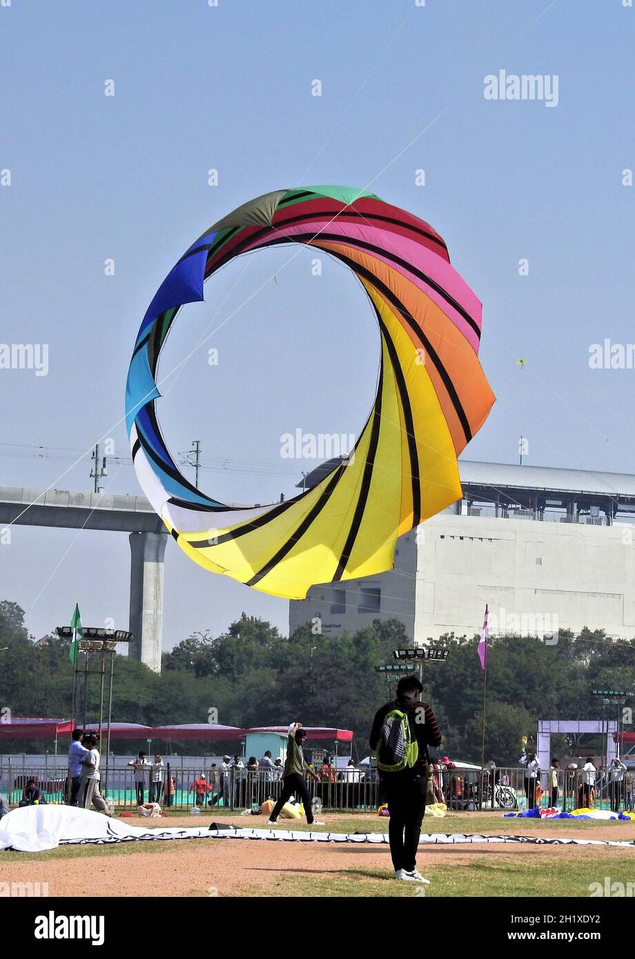 HYDERABAD,INDIA-JANUARY 13,2020 : Indian Hindus fly the  kite during harvest festival sankranti or pongal celebrations Stock Photo
