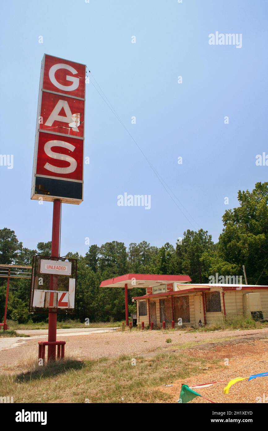 Nacogdoches TX Abandoned Gas Station in Rural East Texas Stock Photo