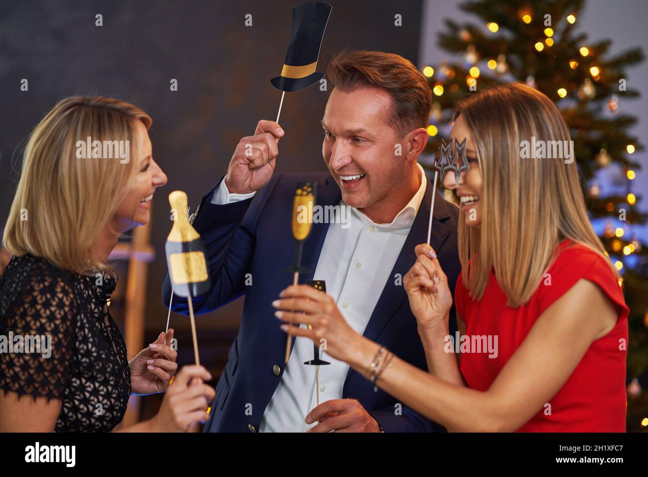 Business friends celebrating christmas party Stock Photo