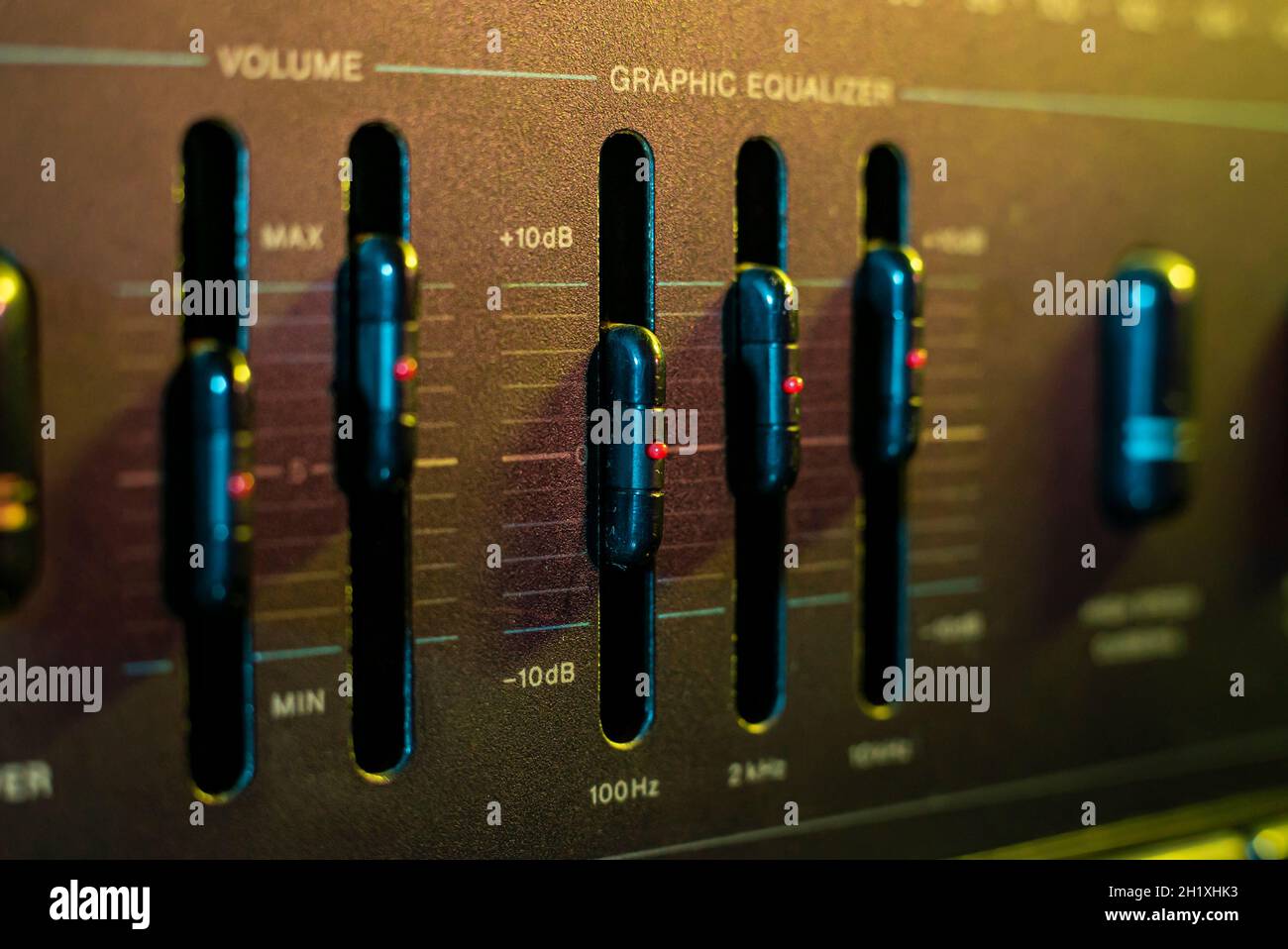 Volume and equalizer controller detail in an old stereo equipment Stock  Photo - Alamy